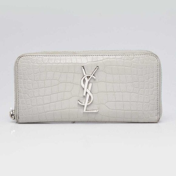 Yves Saint Laurent Grey Croc Embossed Leather Zippy Wallet - Picture 1 of 9